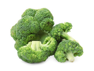 Pile of fresh raw green broccoli isolated on white