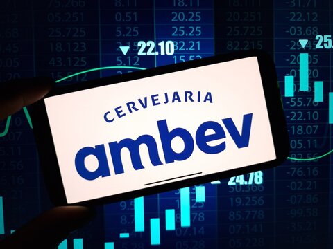 Konskie, Poland - January 16, 2024: Ambev company logo displayed on mobile phone
