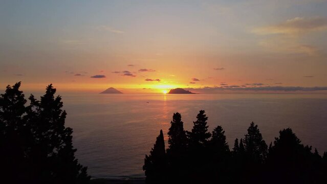 Sun rises between Panarea and Stromboli (Aeolian Islands, Sicily).