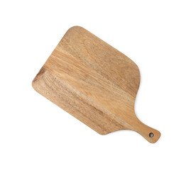 One wooden cutting board isolated on white, top view