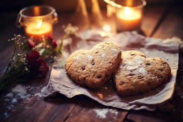 Fototapeta na wymiar Warm Ambience with Freshly Baked Heart Cookies