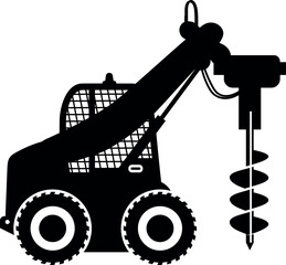 Silhouette of Mobile Drilling Rig Truck Icon in Flat Style. Vector Illustration