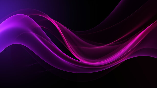 Néon effet flou, vague en mouvement, violet, mauve sur fond noir. Pour conception et création graphique, bannière.