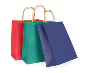 Three paper shopping bags on white background
