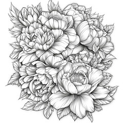 Flower bouquet black and white for antistress coloring book