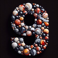 9 digit shape made of marble pebbles. AI generated illustration