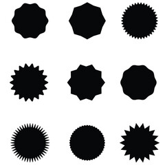 Wavy edge oval shapes icon set. A group of 9 ovals with jagged edges. Isolated on a white background 6 9 - obrazy, fototapety, plakaty