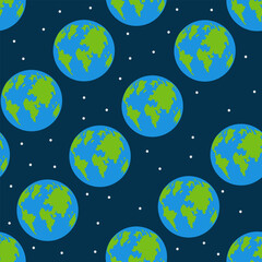 Earth planet vector cartoon seamless pattern background for wallpaper, wrapping, packing, and backdrop.
