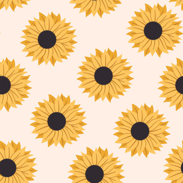 Sunflower with seeds vector cartoon seamless pattern background for wallpaper, wrapping, packing, and backdrop.