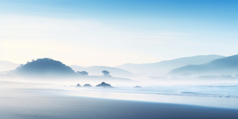 Serene ocean coastline with white mist. Tranquil landscape. Generative AI