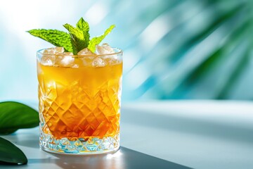 Mai Tai popular alcoholic cocktail with syrup, lime juice, mint and crushed ice. Clean background. For a restaurant or bar menu