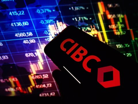Konskie, Poland - January 16, 2024: CIBC company logo displayed on mobile phone
