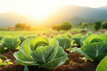 Bountiful harvest of fresh, organic cabbages on a modern and sustainable plantation farm