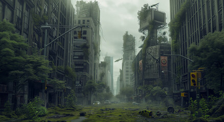 Post-apocalyptic polluted decayed smart city