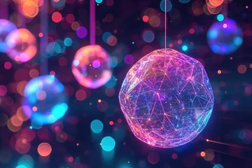 Fotobehang Dazzling Neon Geometric Spheres © Louis Deconinck