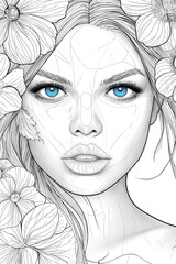 Portrait beautiful girl. Sketch for coloring book