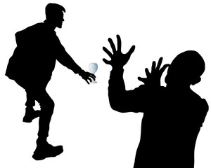 Vector men's silhouettes. A young man with a wine glass in his hand, the man clapping his hands.