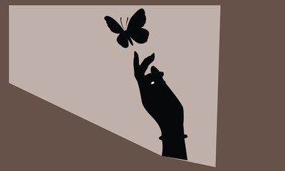 Silhouette Hand Reaching for Butterfly Illustration