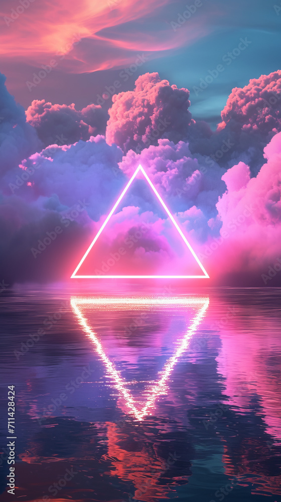 Aufkleber abstract neon glowing triangle surrounded by fog and clouds. modern design background