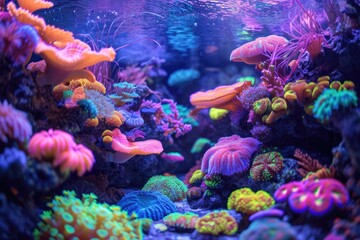 Naklejka na ściany i meble Vibrant Neon Undersea Coral Reef