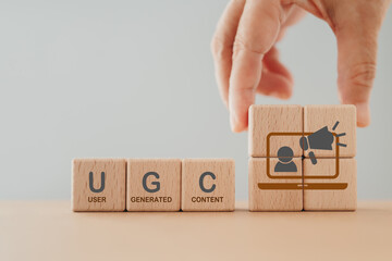 User-generated content concept.(UGC) Online marketing concept. Customer create content on social...