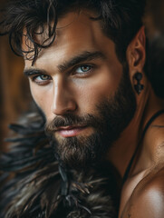 close-up of a handsome bearded elf warrior - generative ai - obrazy, fototapety, plakaty