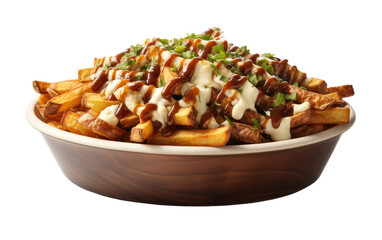 Delighting in the Cheese Curd Extravaganza of Canadian Poutine on White or PNG Transparent Background