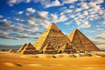 A captivating sight of the ancient pyramids in Giza, Egypt. Generative AI