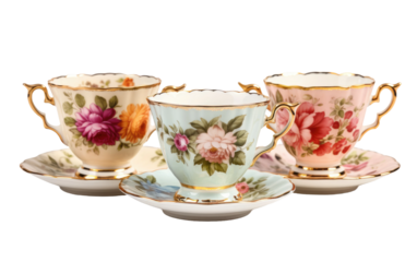 Sipping Gracefully from the Royal Albert Tea Cups on White or PNG Transparent Background