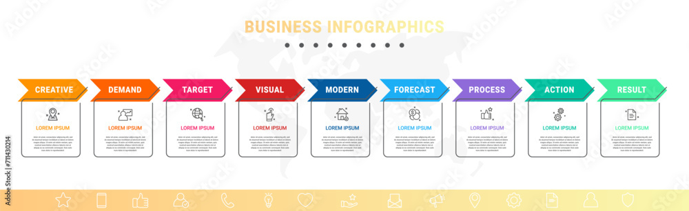 Wall mural vector concept of infographics with arrow business model for nine successive steps. 9 colorful timel
