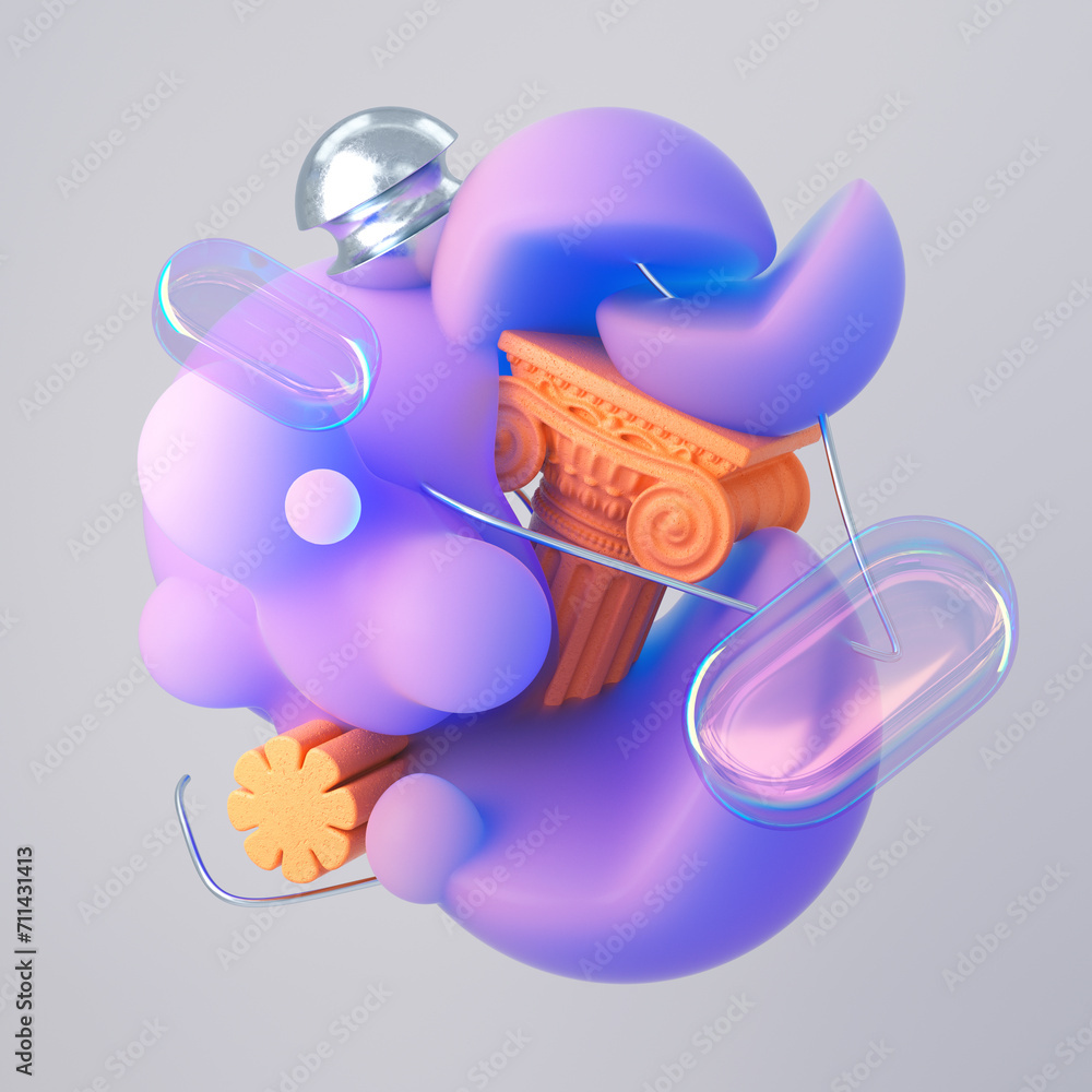 Poster abstract 3d shapes creative composition. 3d rendering illustration.