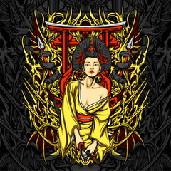 samurai lady illustration for t shirt design