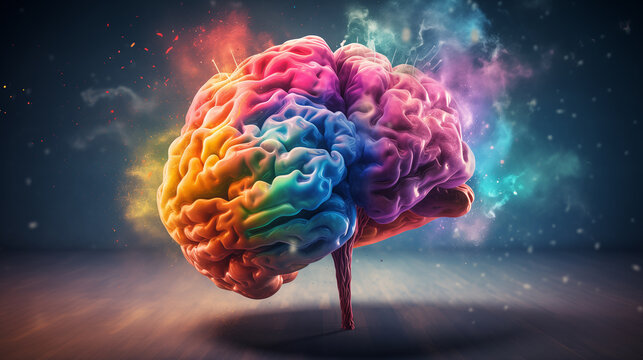 Creativity concept with a colorful brain floating in the air