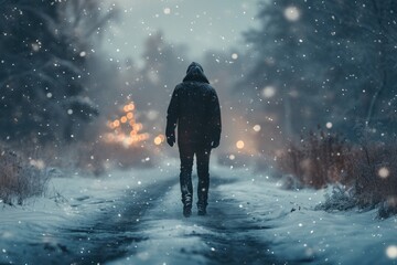 person walking in the snow. 
