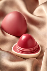 Rose-Colored Lip Balm on Silky Beige Fabric - 711431890