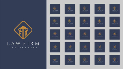 Set letter initial monogram logo for lawfirm with pillar in creative square design