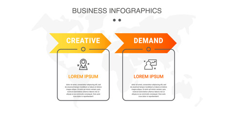 Vector concept of infographics with arrow business model for 2 successive steps. Two colorful timelines with rectangular elements. Modern design for brochure, and presentation