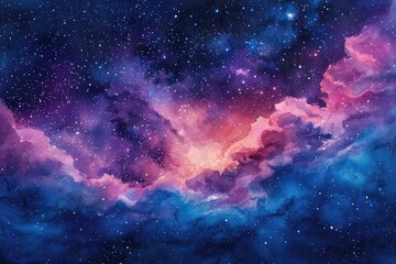 Naklejka premium Cosmic Vibrancy: Watercolor Galaxy Painting