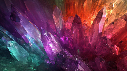 Chromatic Crystal Caverns: An abstract background that simulates the interior of crystalline caverns, with refracted light casting a spectrum of colors onto the walls and formations