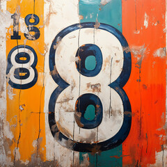 rustic number 8 painted on a wall