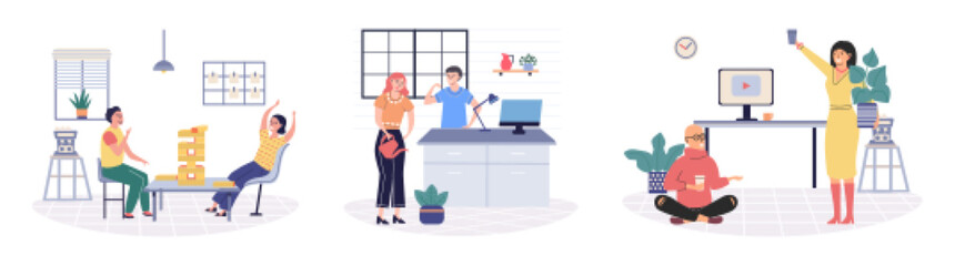 People relaxing vector illustration. People find happiness in calmness their surroundings Engaging in pleasurable pastimes brings sense leisure The relaxed atmosphere helps people feel at ease