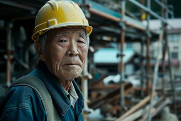 Fotobehang 工事現場で働いているシニア　老人　職人　ヘルメット © ZUNTA