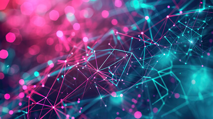 Cybernetic Matrix: An abstract background inspired by cybernetics and digital networks, with a matrix of interconnected nodes and lines in electric shades of neon pink, laser lime - obrazy, fototapety, plakaty