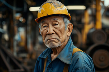 工事現場で働いているシニア　老人　職人　ヘルメット
