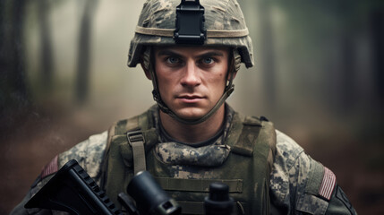 Portrait of American male soldier looking at camera
