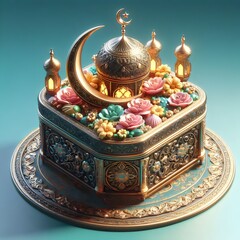 3D Mosque of an eid mubarak islamic holiday. Digital Illustration. Ramadan kareem, eid mubarak, muslim and eid fitr concept.