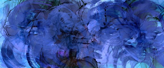Abstract blue alcohol ink paint with liquid texture. Hand painted illustration. 