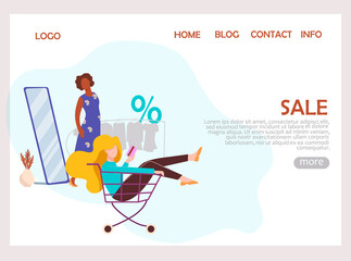 Woman shopping landing page in flat design