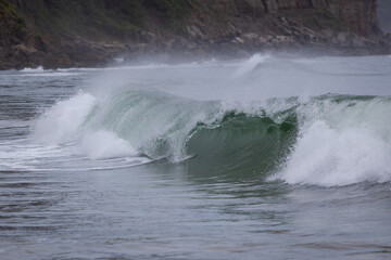 Wall of wave breaking on the ocean.