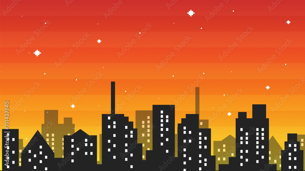 Poster city isolate pixel art background.8 bit game.retro game. for game assets in vector illustrations.ret